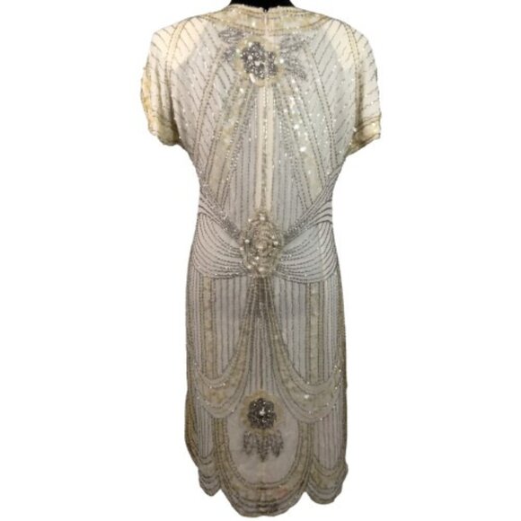 Vintage Lillie Rubin Silk Off White Beaded Dress Sz S Flapper Roaring 20s Retro - Picture 10 of 16